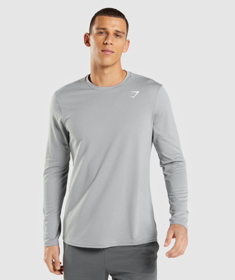 Men\'s Gymshark Arrival Long Sleeve T-Shirts Grey | NZ 6VSIQN